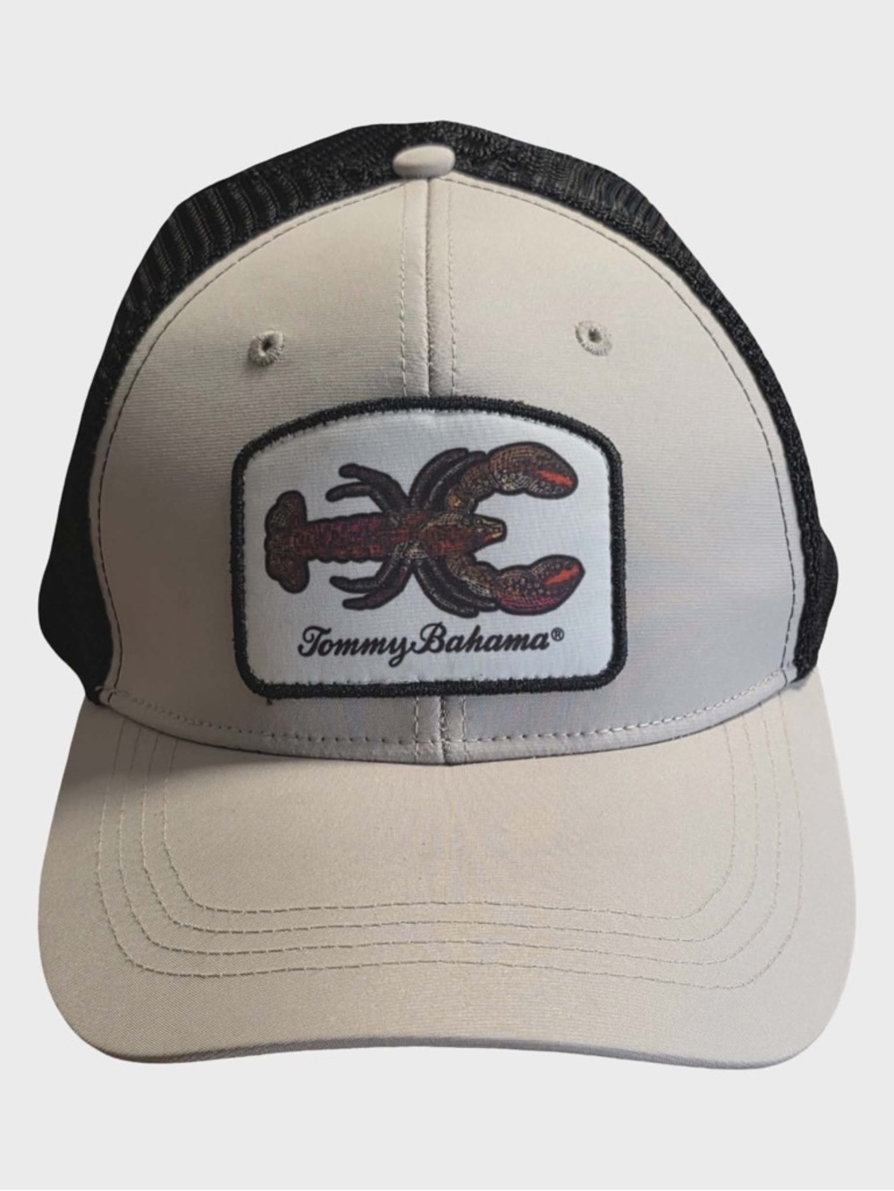 Tommy Bahama Beige Front Black Mesh Lobster Patch Trucker Hat